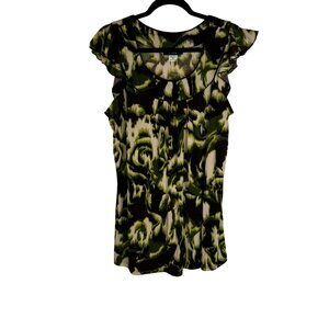 Y2K‎ Witchy Grunge Whimsigoth Sz 1x Stretch Ruffled Sleeve Green Brown Top